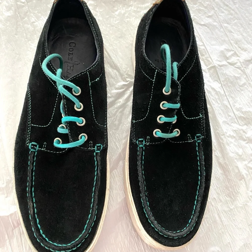 Cole Haan sneaker Oxford black suedeBergen Mac Oxford SZ 9 M has turquoise laces